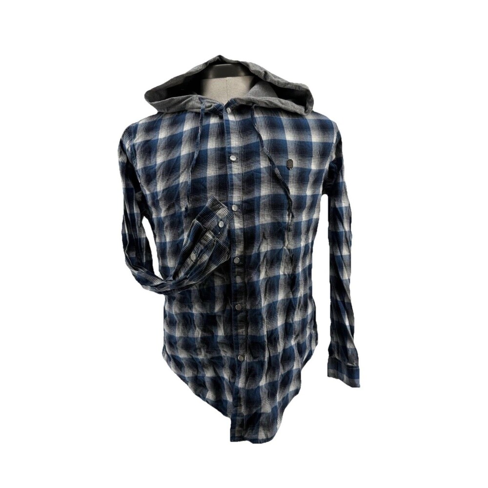 Pete Peter England Athletic Shirt Mens XL Blue Plaid Long Sleeve Pearl Snap Up